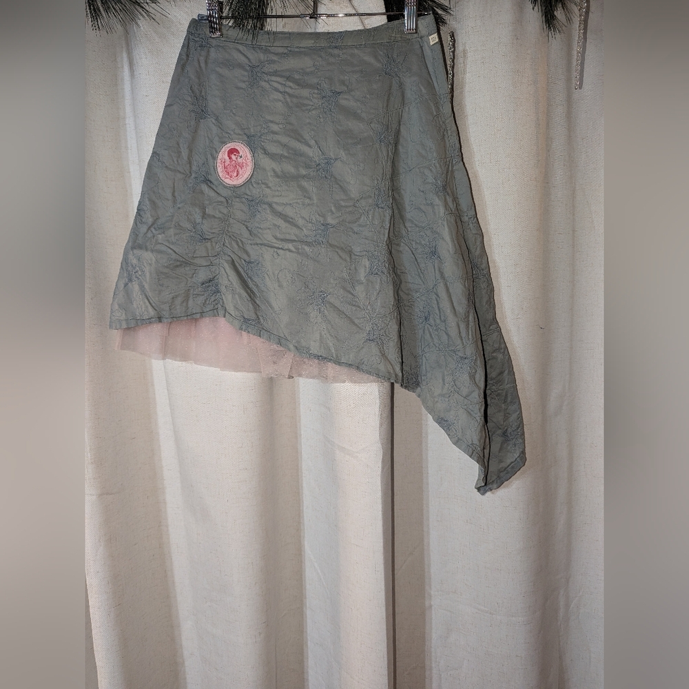 Cotton Asymmetrical Hem Quilted And Tulle Skirt